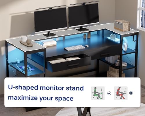 Pamray 58 Inch Gaming Computer Desk with Monitor Stand Drawers and Shelves - Image 4