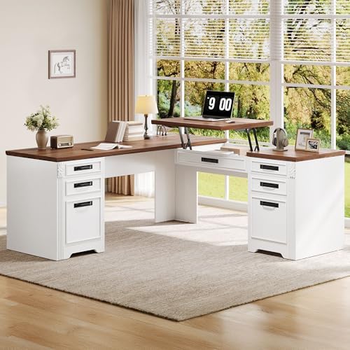 YITAHOME L Shaped Executive Desk with Lift Top & Drawers - Image 4