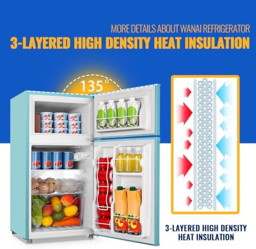 WANAI 3.5 Cu.Ft Blue Mini Fridge With Freezer Compact Refrigerator for Dorm - Image 4