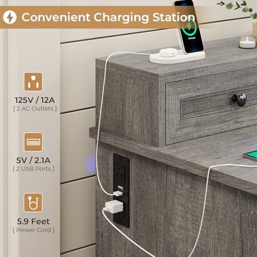 BTHFST 59.1" Executive Desk with File Drawer, Charging Station, Grey - Image 6