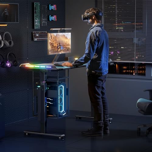 55" x 24" Electric Gaming Standing Desk with LED Lights & Host Shelf - Image 2