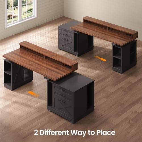 SEDETA Farmhouse Electric Standing Desk with 3 Drawers and File Cabinet - Image 5