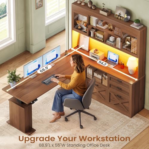 SEDETA 69" L Shaped Standing Desk with 4 Drawers, Storage Bookshelf - Image 6