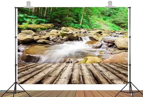 10x8ft Fabric Scenic Forest Stream Backdrop with Wooden Deck Background for Outdoor Nature Themed Party Decorations and Photo Studio Props - Image 2