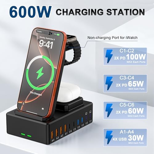600W Charging Station for Multiple Devices Apple, Wireless Charger - Image 3