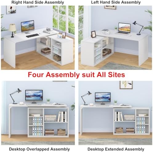 HSH White L Shaped Desk with Storage, Home Office Desk for Work, 55 Inch - Image 4