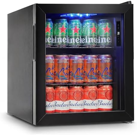 FoMup Mini Fridge 50 Can, Small Beverage Refrigerator with Reversible Glass Door, Countertop Drink Cooler with Temperature Control, Compact Beer Soda Fridge for Office Dorm Kitchen, Black by FoMup