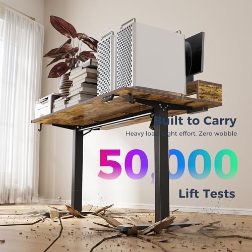 Klicelor Electric Standing Desk with Shelf, 48 Inch Height Adjustable Desk with Power Outlets & LED, Sit Stand Up Table with Monitor Stand, Computer Workstation for Home Office, Rustic Brown - Image 4