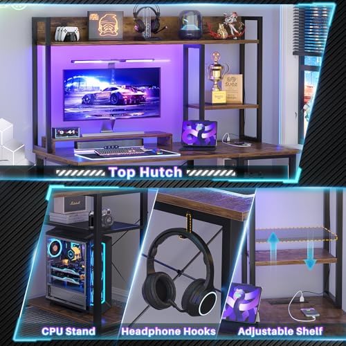 Cyclysio 39'' Gaming Desk with Hutch and Reversible Storage Shelves, Rustic - Image 6