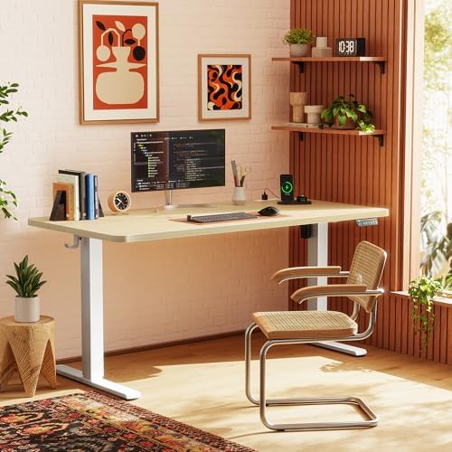 Huuger 55 X 24 Inch Electric Standing Desk with Power Outlets and USB-C Port, Height Adjustable Desk, Sit Stand Desk for Home Office, Computer & Gaming Desk with 3 Presets, Stable Steel Frame, Marple - Image 2