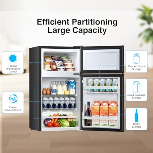 Kismile 2.5 Cu.Ft Mini Fridge with Freezer Double Door Compact Refrigerator - Image 3