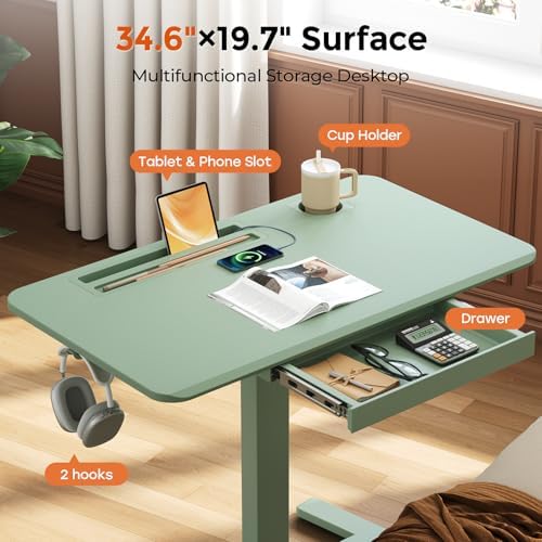 Mobile Standing Desk with Drawer, 35"×20" Small Laptop Desk - Image 4