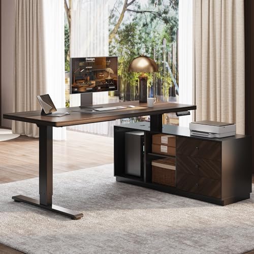 FLEXISPOT 60" Executive Standing Desk with File Cabinet, Black Walnut by Unknown