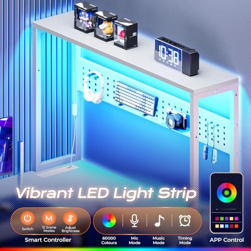 PRAISUN L Shaped Gaming Desk with LED Lights & Power Outlets - Image 4