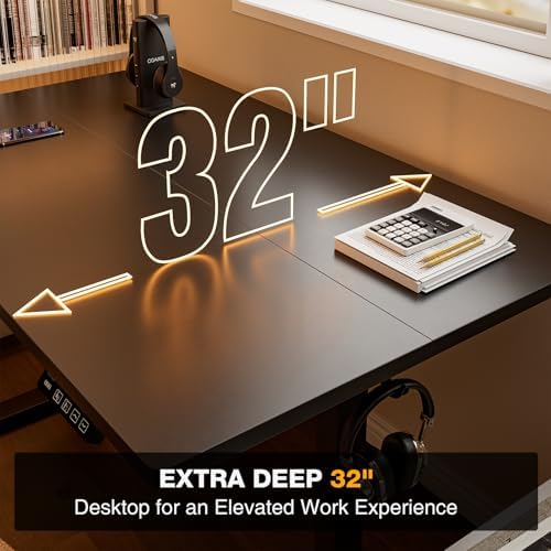 Grandder 47x32 Large Electric Standing Desk, Height Adjustable Computer Desk with 2 Memory Presets, 31.5" Deep Desktop Sit Stand Desk Home Office Desk Workstation Table with Hooks, Black - Image 4