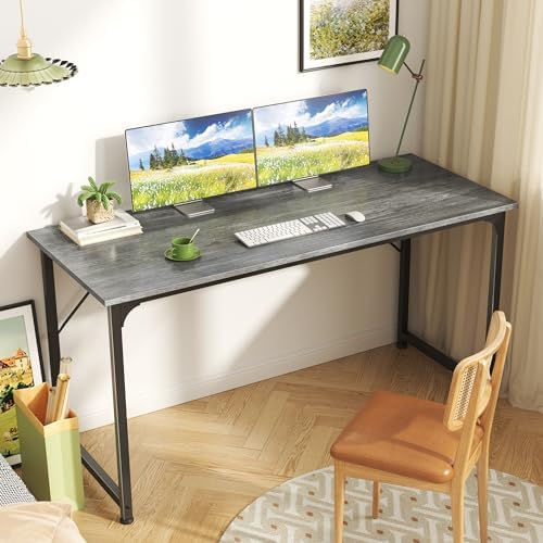 Huuger Modern Simple Office Desk, 55 Inch, Gaming & Work Desk with Storage, Large Legroom, Metal Frame, Grey - Image 2