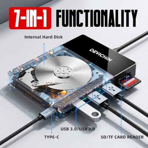 1TB External Hard Drive, USB C & USB 3.0 Multiport Hub+ SD/TF Card Reader 7-in-1 All in One, Docking Station, Multi-Function HDD for Windows, Mac, Android, iPhone 15/16/17, Laptop, Desktop - Image 2
