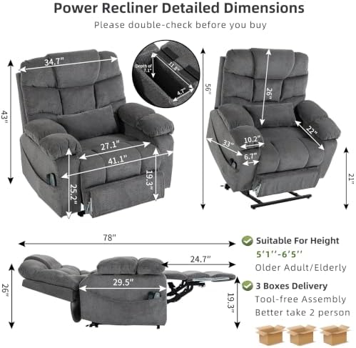 500lbs Heavy Duty Power Lift Recliner for Tall Man 6'5" Extended Footrest - Image 2