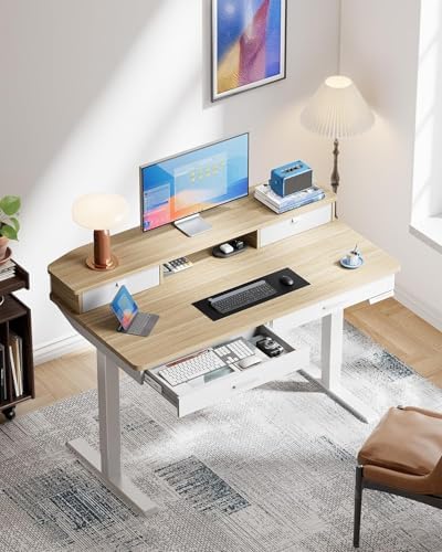 HUANUO 55 x 30 inch Electric Standing Desk with 4 Drawers, Natural - Image 2