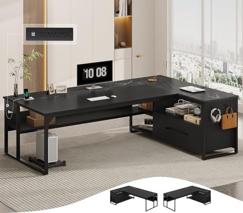 UPOSOJA 71" Executive Desk, L Shaped Office Desk with Widen File Drawers by UPOSOJAWishesYouaNiceDay