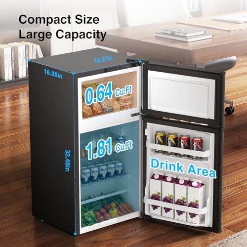 Kismile 2.5Cu.Ft Mini Fridge with Freezer Compact Refrigerator Double Door - Image 5