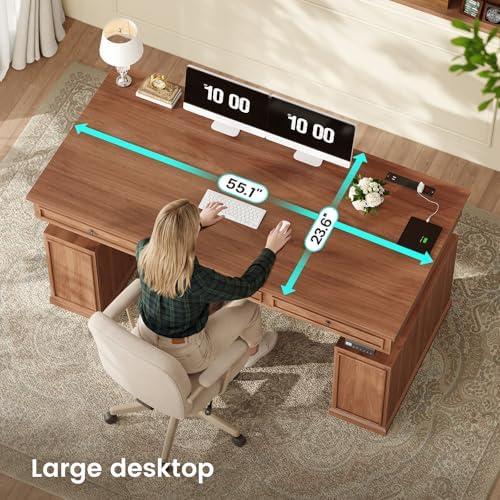 SEDETA 55.1" Farmhouse Executive Electric Standing Desk with 3 Drawers - Image 6