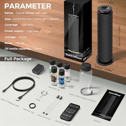 Hotel Scent Diffuser, Waterless Scent Diffuser for Home, Quiet Operation, Suitable for Living Rooms, Offices, and Hotels,Contains Five Aromatherapy Essential Oils，Black - Image 7