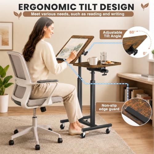 Elowen Rolling Laptop Desk with Wheels, Double-Pole Portable Overbed Table - Image 4