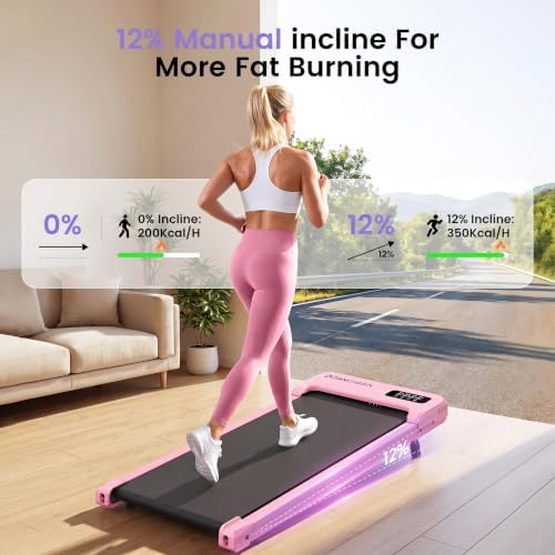 Pink Walking Pad with Vibration Plate, Under Desk Treadmill with Incline - Image 5