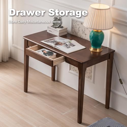 Solid Wood Desk, Gaming Study Home Office Desks for Work, Student PC Desk for Bedroom, Small Computer Desk for Small Spaces, Easy to Assemble (Walnut Color, 39inch) - Image 5
