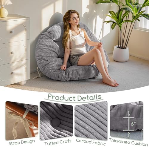 HIGOGOGO Papasan Chair Cushion with Corduroy Cover (Without Chair), 48 x 48 Inch Supportive Cushion, Overstuffed Chair Cushion,Grey - Image 4