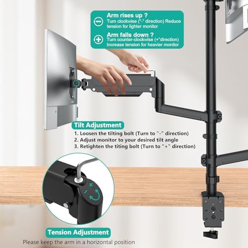WALI Stacked Triple Monitor Mount for 13-27 inch Screens, 19.8 lbs per Arm - Image 7