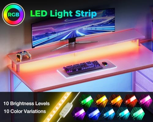 AODK Gaming Desk w/PC Showcase Stand, 59" Reversible, RGB LED - Image 4