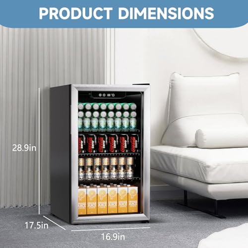Erivess Compact Beverage Refrigerator, 110 Can/3.1 Cu Ft Mini Fridge,Silver - Image 3