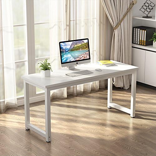 Tribesigns Computer Desk, 55 inch Large Office Desk Computer Table Study Writing Desk for Home Office, White + White Leg - Image 2