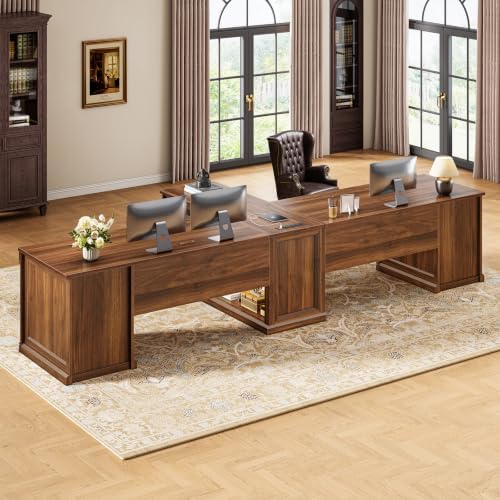 SEDETA 110.2" 2 Person Desk with 6 Drawers & Storage Shelves, Power Strip - Image 3