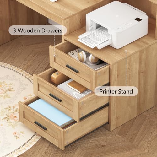 65" Farmhouse Computer Desk with Drawers and Printer Stand for Home Office - Image 5