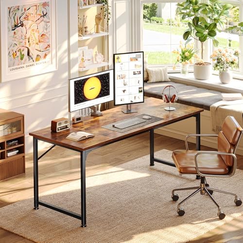 PRAISUN 55 Inch Computer Desk, Office Desk, Spacious Desktop, Rustic Brown - Image 2
