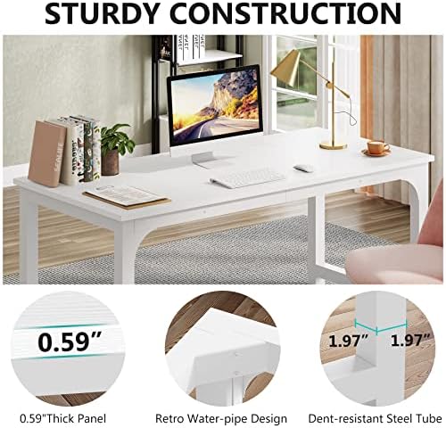 Tribesigns 63”Executive Desk, Large Office Computer Desk with Thicken Frame, Modern Simple Workstation Business Furniture for Home Office, White - Image 7