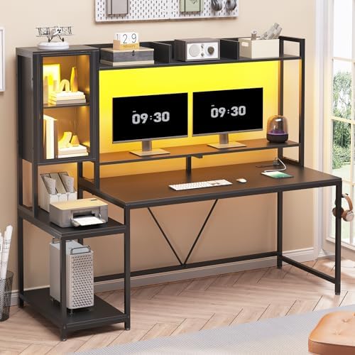 SEDETA 60'' Gaming Desk with Storage, Hutch, Display Cabinet and LED Lights - Image 3