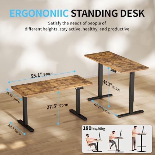 BIZUM Electric Standing Desk, 55" x 24" Height Adjustable Desk, Rustic Brown Sit to Stand Desk Memory Gaming Computer Workstation for Home Office - Image 2