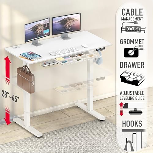 SHW 48-Inch Electric Height Adjustable Standing Desk w/Drawer, White - Image 4