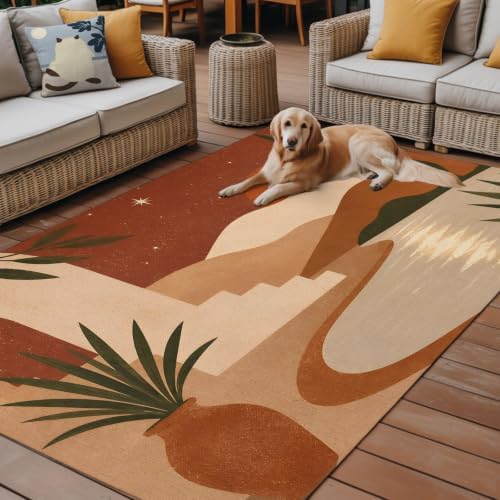 Boho Dessert 3x5 Waterproof Outdoor Rug with Non‑Slip Backing Modern Stucco Archway River Stream Machine Washable Deck Patio Rug Mat for Camping, RV, Garden, Balcony Pool - Image 4