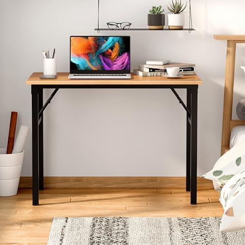 Need Office Computer Desk 39.3 Inch Sturdy Folding Laptop Table Teak - Image 2