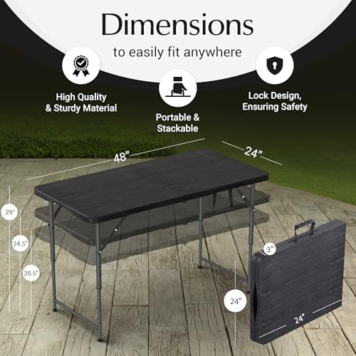 4 Feet Foldable Table Adjustable Height with Built in Handle, Steel Legs | 4FT Heavy Duty Portable | Perfect for Party Dining Wedding Events Picnic Indoor Outdoor Camping Utility Folding - 4 Foot - Image 3