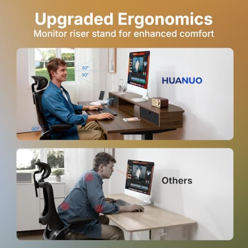 HUANUO 40" X 24" Electric Standing Desk with 2 Drawers, C-Clamp Mount Compatible, Height Adjustable Computer Desk, Home Office Stand Up Desk with 4 Preset Heights & 2 Hooks, Walnut - Image 5