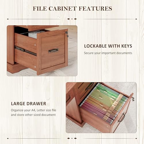 Whalefall 55'' Farmhouse Desk Home Office with Drawers, Brown - Image 4