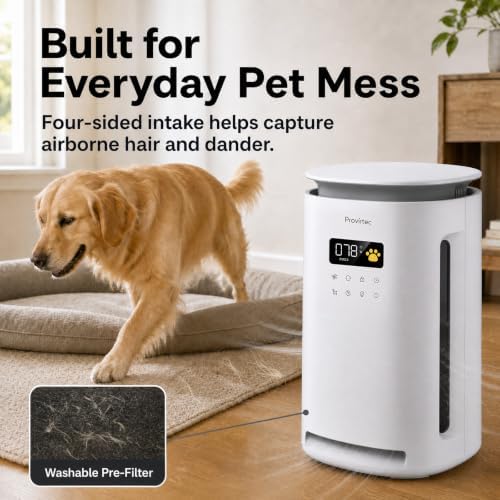 Provirtec Pet Air Purifier for Home with 2 Washable Pre-Filters, H13 HEPA - Image 3