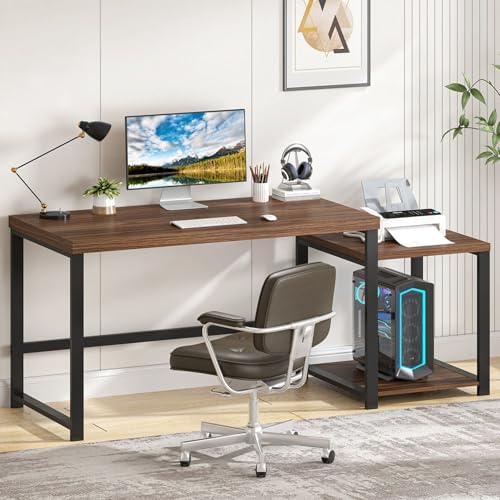 FOLUBAN Large Computer Desk, 63 Inch Home Office Desk with PC Tower Stand & Printer Space, Study Writing Gaming Table Workstation for Bedroom Living Room, Walnut by FOLUBAN