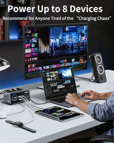 MOKiN 8-in-1 Charging Station 100W GaN, Fast Desktop Charging Station with 3 AC, 3 USB-C, 2 USB-A, USB-C Power Strip with 3ft Retractable Cable Charger Stations for iPhone 17,MacBook Pro, Laptop etc. - Image 6